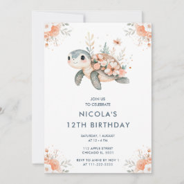 Födelsedagsfest för Turtle-Blommigt Inbjudningar