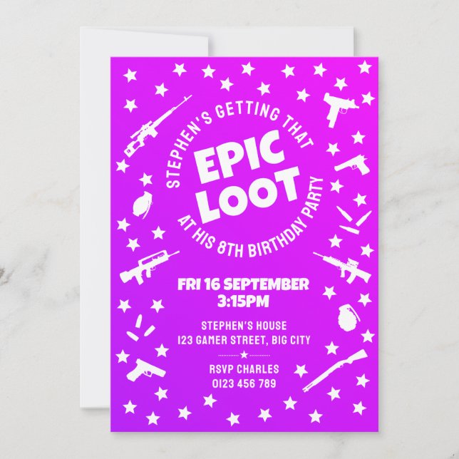 Födelsedagsfest för Unds Epic Loot Lila Gamer Inbjudningar (Framsida)