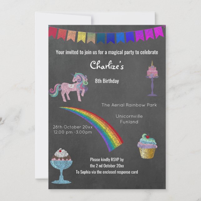 Födelsedagsfest för univercornanteckningar för Mag Inbjudningar (Framsida)