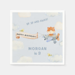 Födelsedagsfest för vattenfärg Flygplan Cute Fox Pappersservett