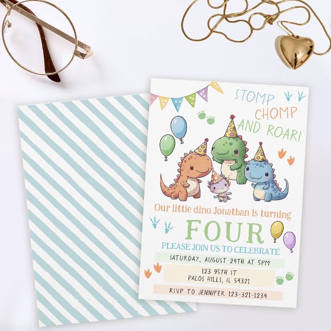 Födelsedagsfest för vattenfärgad dosinosaurier-poj inbjudningar (Skapare uppladdad)