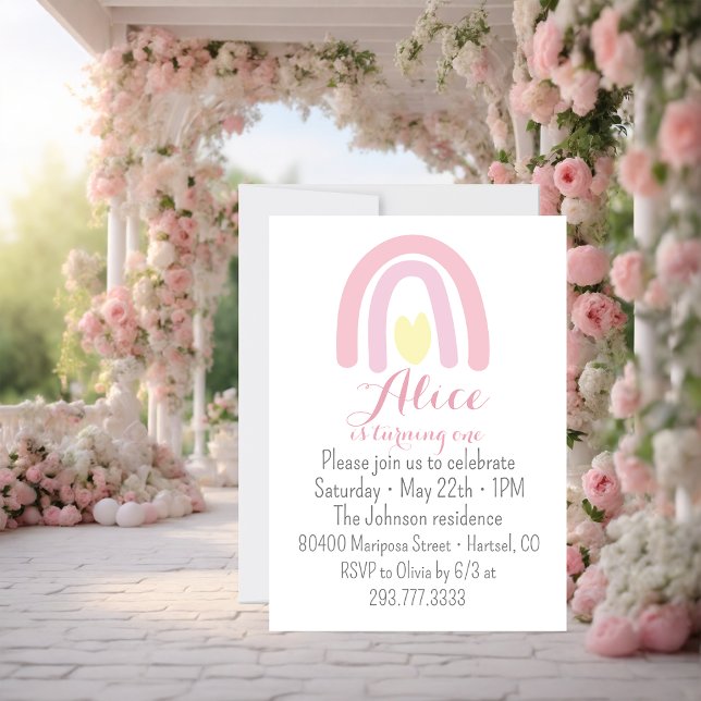 Födelsedagsfest för vattenfärgregnavets rosa gult inbjudningar (Skapare uppladdad)