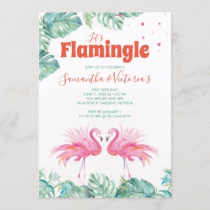 Födelsedagsfest för vattenfärgsFlamingo-Twillingar Inbjudningar