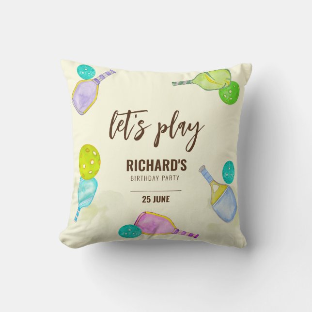 Födelsedagsfest för vattenfärgstema Pickleball Spo Kudde (Framsida)