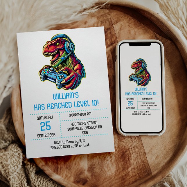 Födelsedagsfest för videospel - Dinosaur-spel Inbjudningar (Skapare uppladdad)