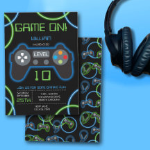 Födelsedagsfest för videospel Neon Blue & Grönt