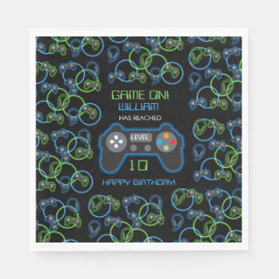 Födelsedagsfest för videospel Neon Blue & Grönt Pappersservett