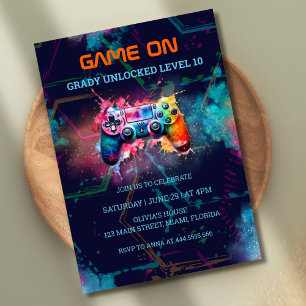 Födelsedagsfest för videospel Nyspelsspel på jämna Inbjudningar