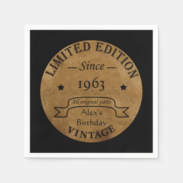 födelsedagsfest för vintage av personlig pappersservett (Framsidan)