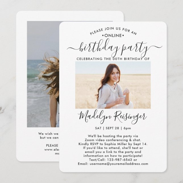 Födelsedagsfest för Virtuell Online för alla åldra Inbjudningar (Fram/baksida)