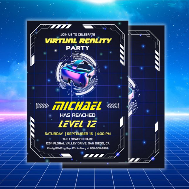 Födelsedagsfest för Virtuell verklighet för barn i Inbjudningar (Virtual Reality Birthday Party Invitation)