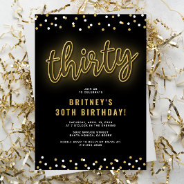 Födelsedagsfest för vuxna i guld neon 30 år inbjudningar