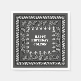 Födelsedagsfest för Western Grått Bandana-utskrift Pappersservett