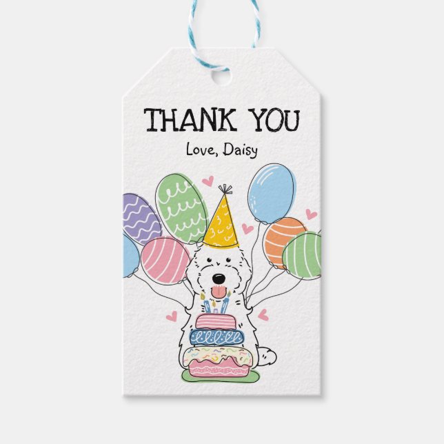 Födelsedagsfest för White Cockapoo Cavapoo Presentetikett (Framsidan)