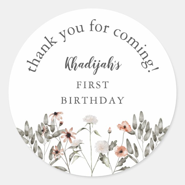 Födelsedagsfest för Wildblomflicka Runt Klistermärke (Framsida)