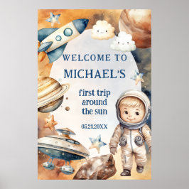 Födelsedagsfest första Resa runt Sol Välkomsthälsa Poster