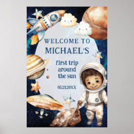 Födelsedagsfest första Resa runt Sol Välkomsthälsa Poster