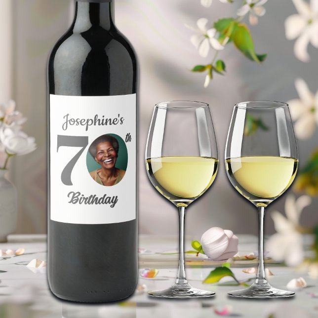 Födelsedagsfest Foto för 70-årsdagen Vinflaska Etikett (Skapare uppladdad)