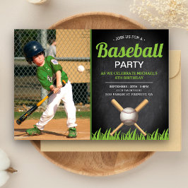 Födelsedagsfest Foto för Baseballbarn på Svart tav Inbjudningar