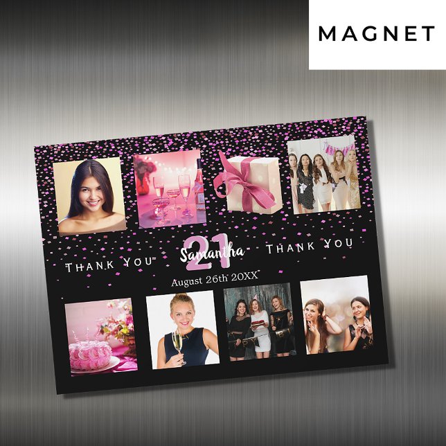 Födelsedagsfest fotokollage svart tackkort magnetisk inbjudningskort (Skapare uppladdad)