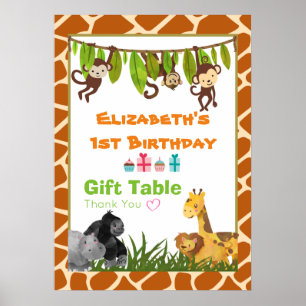 Födelsedagsfest Gift Bord Safari Jungle Animals Poster