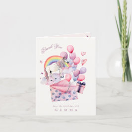 Födelsedagsfest Girl Rainbow Balloons Unicorn Rosa Tack Kort