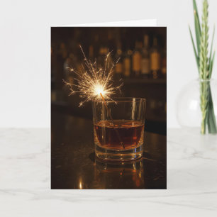Födelsedagsfest Glänsande Eld i ett Glas Whiskey Kort