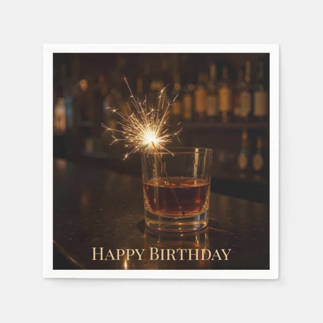 Födelsedagsfest Glänsande Eld i ett Glas Whisky Pappersservett (Framsidan)