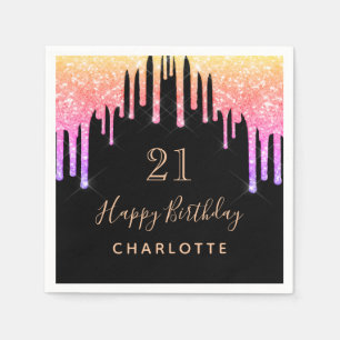 Födelsedagsfest glitter svart regnbåge rosa gnistr pappersservett