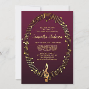 Födelsedagsfest Golden Musik noter Rosa Burgundy Inbjudningar
