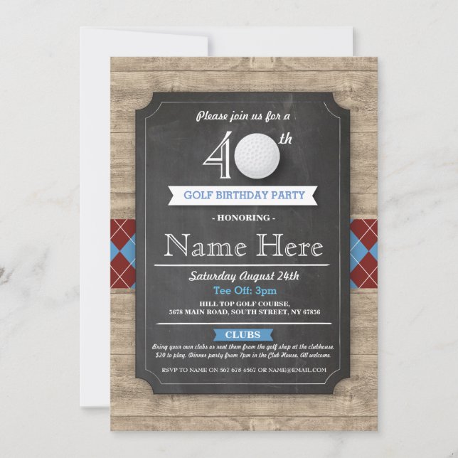 Födelsedagsfest Golf Boll 30:e 40:e femtionde inbj Inbjudningar (Framsida)