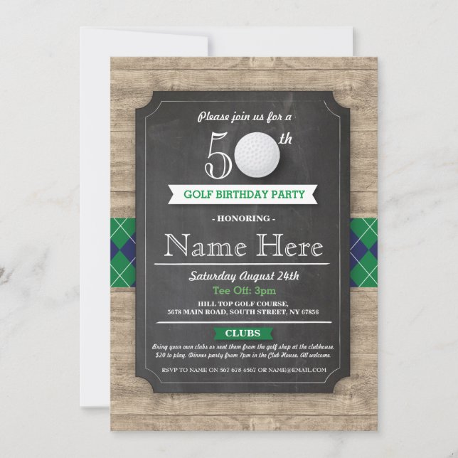 Födelsedagsfest Golf Boll 40:e femtionde 60:e inbj Inbjudningar (Framsida)