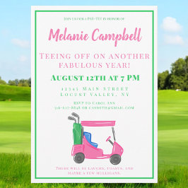 Födelsedagsfest Golfer Golf Preppy Rosa Golf Cart Inbjudningar