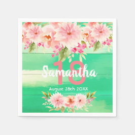 Födelsedagsfest grönt blommigtar för rosa av rostf pappersservett