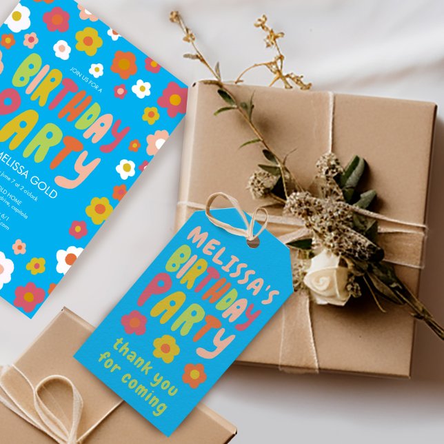 FÖDELSEDAGSFEST Groovy Daisys Blommigt ANPASSNINGS Inbjudningar (BIRTHDAY PARTY Groovy Daisies Handlettered COLORFUL CUSTOM Birthday Invitations and Gift Tags
)