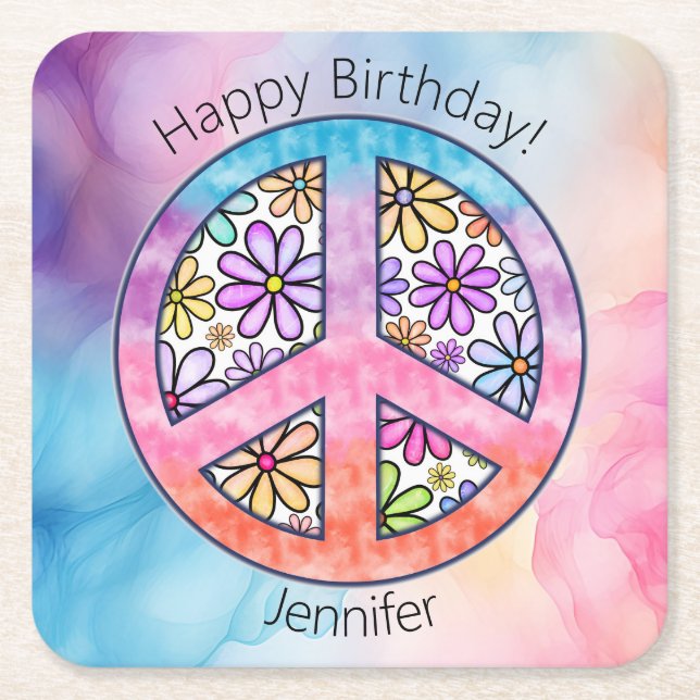 Födelsedagsfest Groovy Hippie Papper Underlägg (Framsidan)