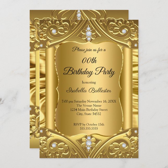 Födelsedagsfest Guld Diamonds bilder Inbjudningar (Fram/baksida)