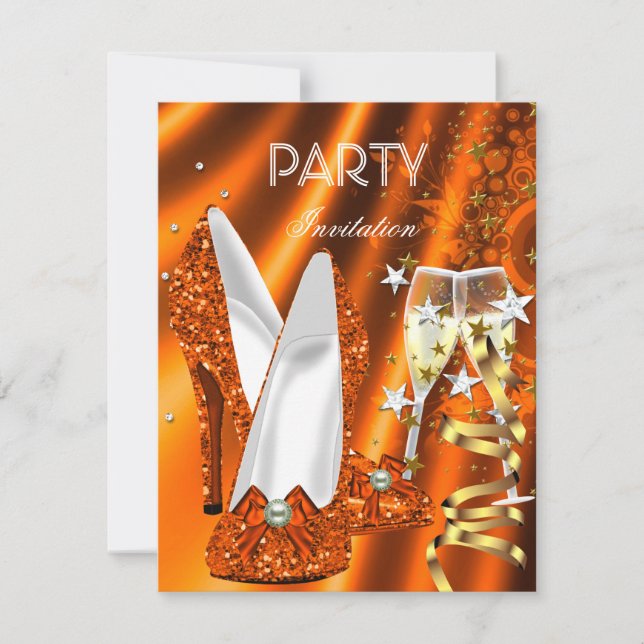 Födelsedagsfest Guld Orange Gult Shoes Inbjudningar (Framsida)