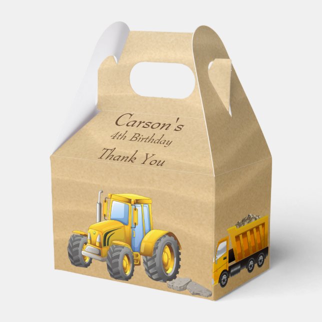 Födelsedagsfest, Gult Construction Lastbilar Presentaskar (Framsidan Sidan)