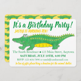 Födelsedagsfest Gult Grönt Alligator Crokodile Inbjudningar