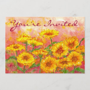 Födelsedagsfest Gult Marigold Watercolor Flowers Inbjudningar