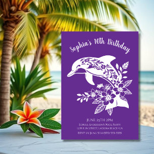Födelsedagsfest-Hawaiiansk Delfin Tropiska Blommor Inbjudningar