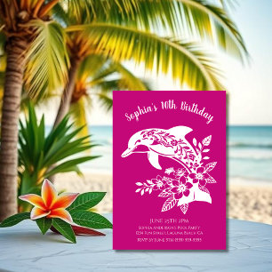 Födelsedagsfest-Hawaiidelfin Tropiska blommor Inbjudningar