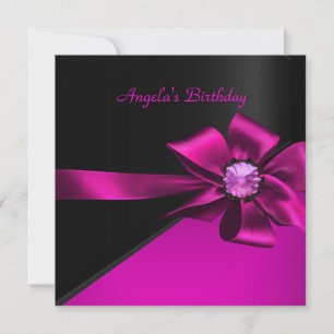 Födelsedagsfest Hot Pink Svart Rosa Bow Jewel Inbjudningar