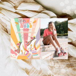 Födelsedagsfest I av Roller Skate Skating Retro Gr Inbjudningar