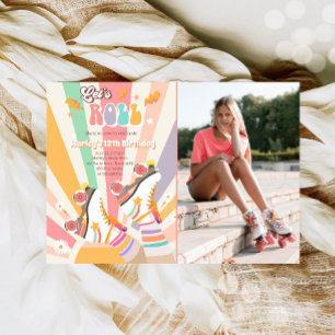 Födelsedagsfest I av Roller Skate Skating Retro Gr Inbjudningar