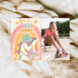 Födelsedagsfest I av Roller Skate Skating Retro Gr Inbjudningar