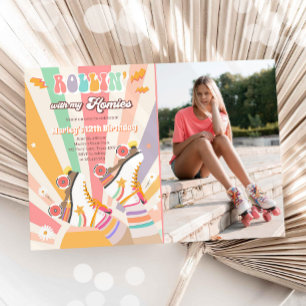 Födelsedagsfest I av Roller Skate Skating Retro Gr Inbjudningar