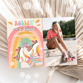 Födelsedagsfest I av Roller Skate Skating Retro Gr Inbjudningar