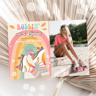 Födelsedagsfest I av Roller Skate Skating Retro Gr Inbjudningar